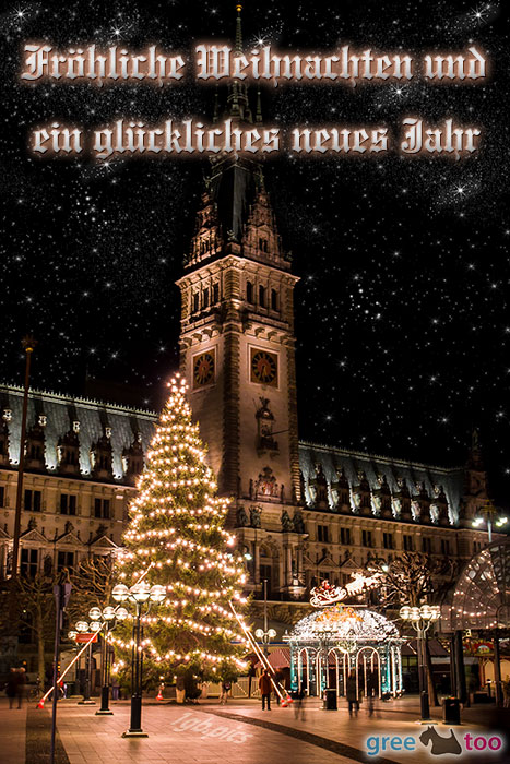 Weihnachtsrathaus Froehliche Weihnachten Glueckliches Neues Jahr Bild - 1gb.pics